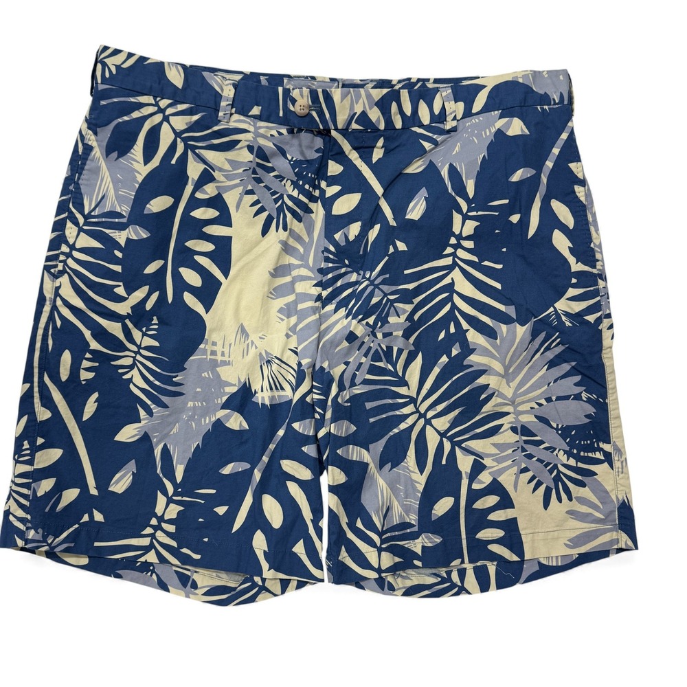 Peter Millar Mens Shorts 40 Tropical Leaf‎ Print Blue Beige Golf Casual Hawaiian